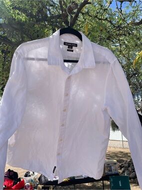 Michael Kors Men's White Long-Sleeve Button-Down Shirt